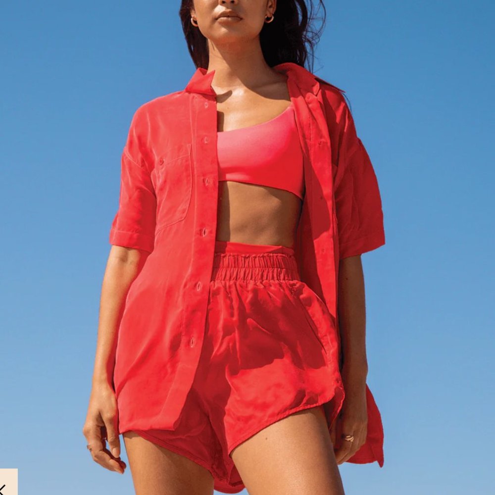 Left on Friday Red washable silk Button down